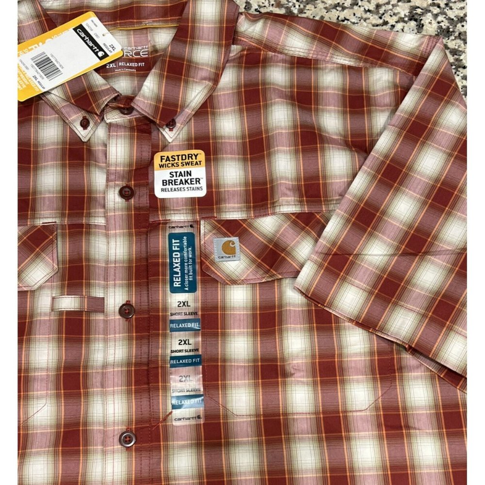 New Carhartt mens Relaxed Fastdry Short Sleeve Stain Breaker 104258 Button Shirt